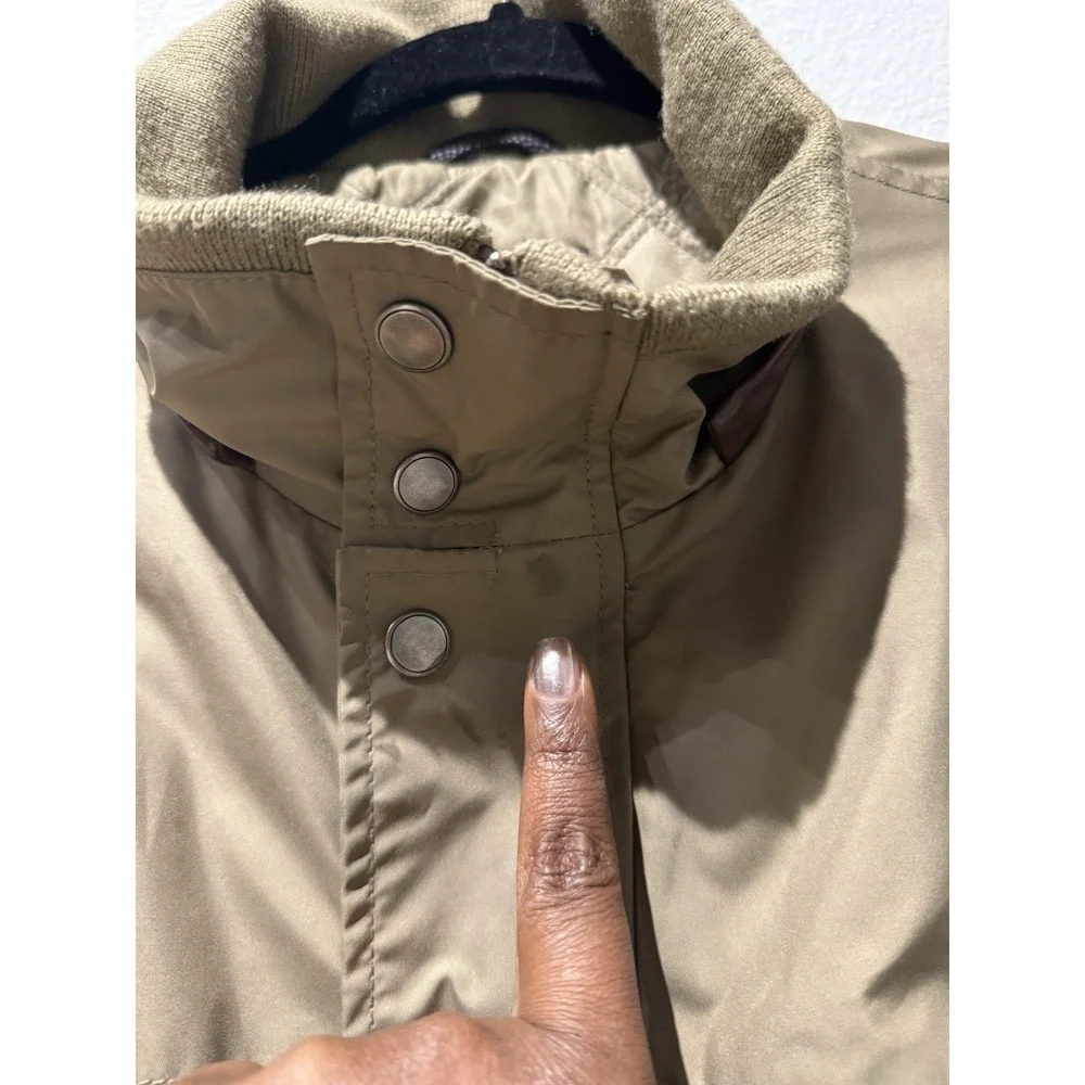 Cole Haan Mens Vtg Leather Trim Rain Thermore Coat‎ Size XL Khaki Weatherproof